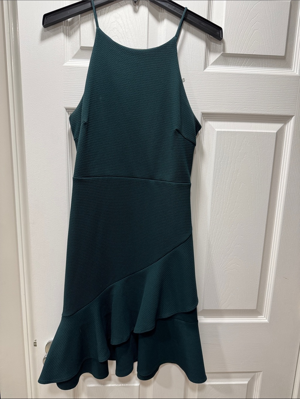 Soprano - Dark Green Ruffle Hem Spaghetti Strap Dress - wedding guest dress